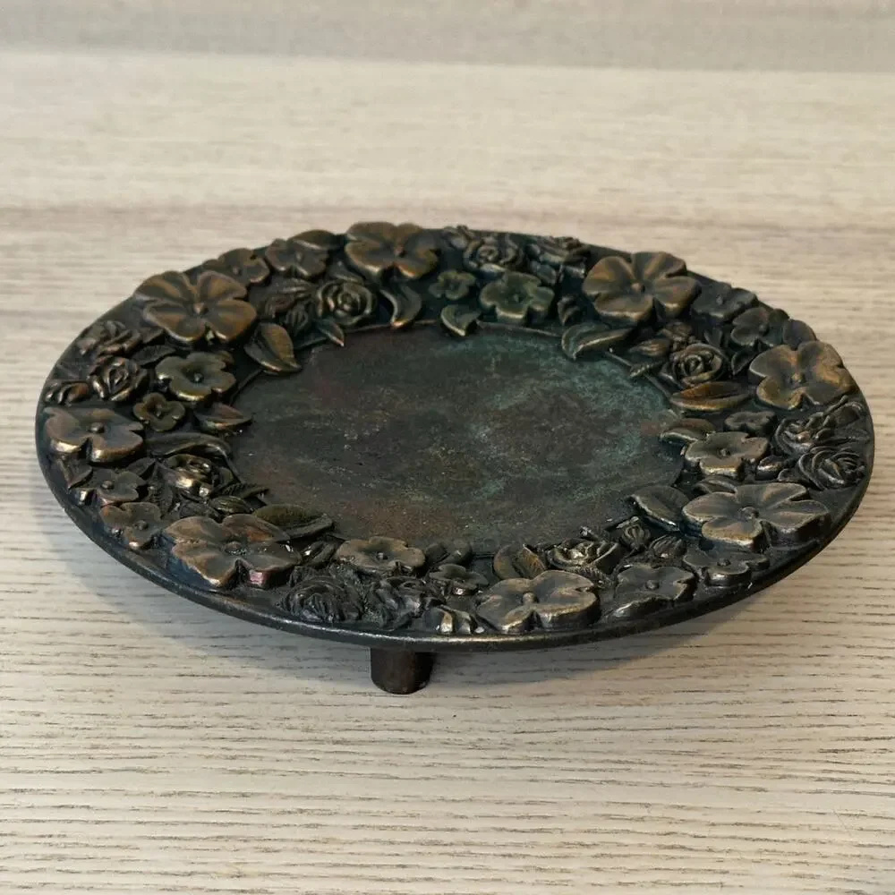 MCM Brass Footed Candleholder Trinket Dish Vanity 6